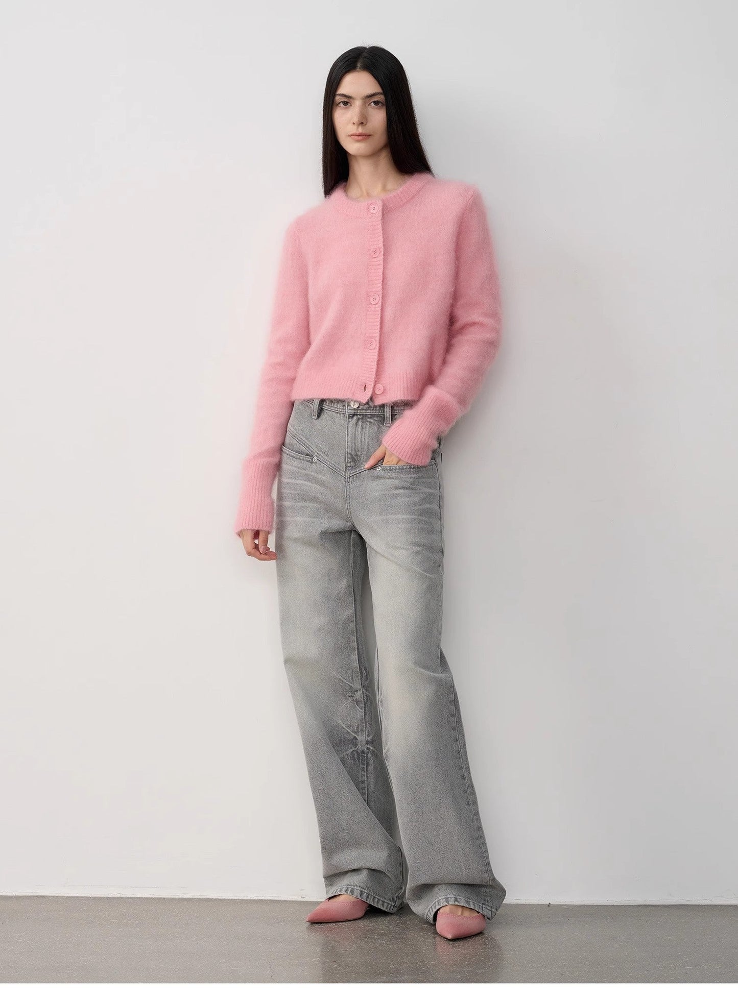 High-Proportion Mohair Knit Cardigan Women's Loose Short Round Neck Sweater