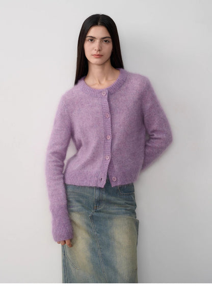High-Proportion Mohair Knit Cardigan Women's Loose Short Round Neck Sweater