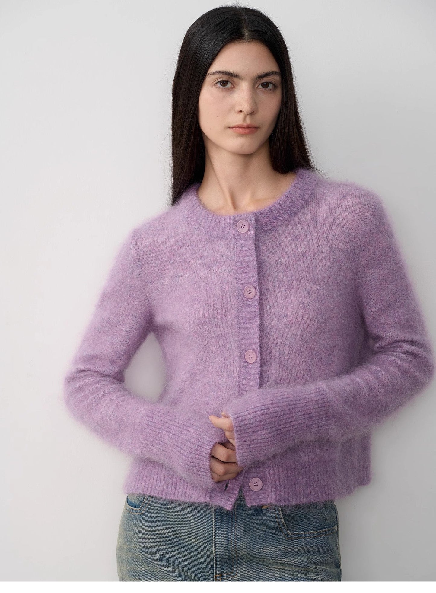 High-Proportion Mohair Knit Cardigan Women's Loose Short Round Neck Sweater
