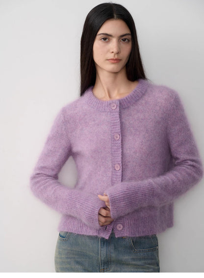 High-Proportion Mohair Knit Cardigan Women's Loose Short Round Neck Sweater