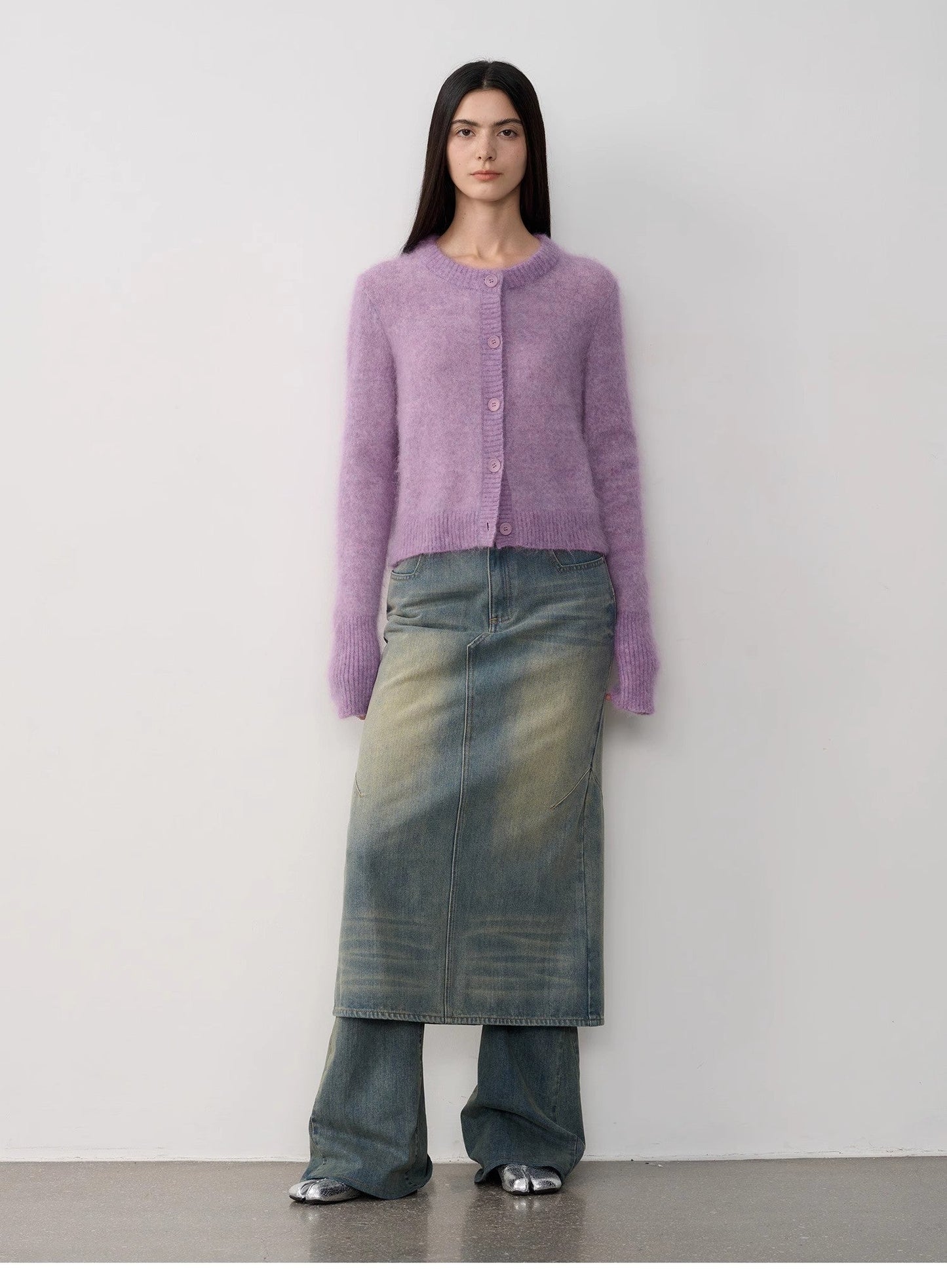 High-Proportion Mohair Knit Cardigan Women's Loose Short Round Neck Sweater