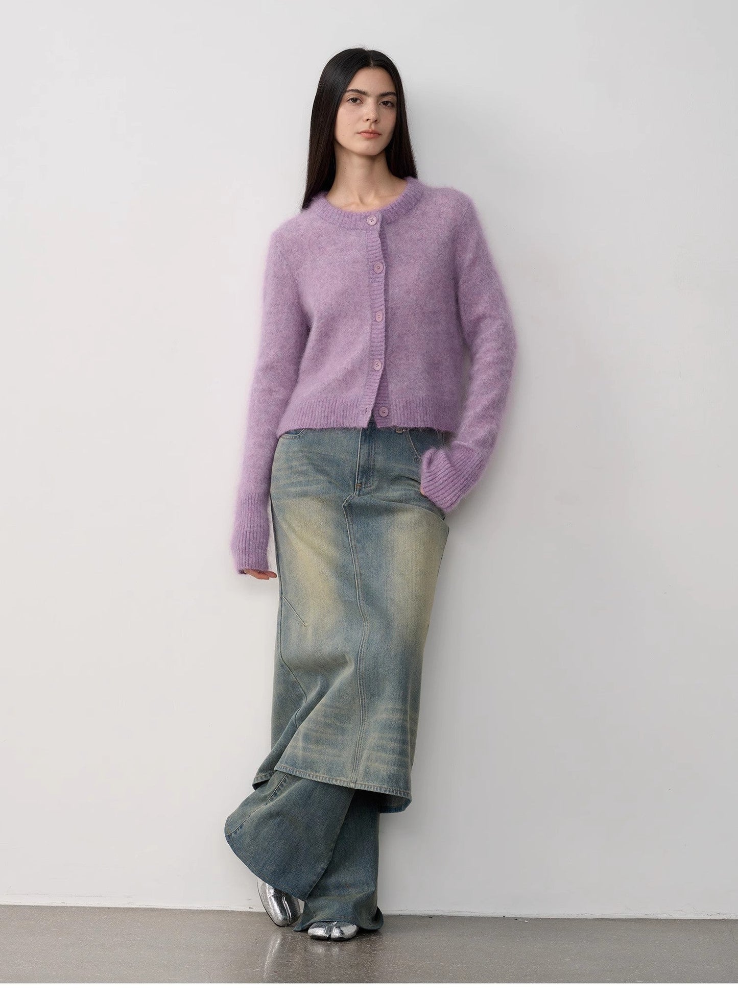 High-Proportion Mohair Knit Cardigan Women's Loose Short Round Neck Sweater