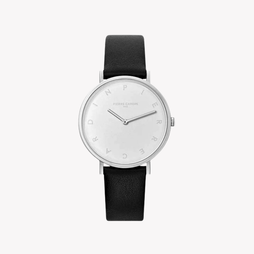 Pierre Cardin Women's Black Leather Watch, Silver Dial | CBV.1001-0
