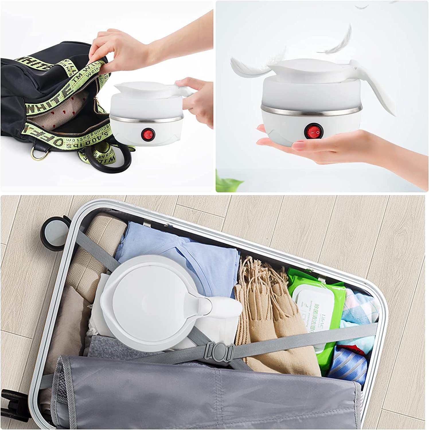Foldable Portable Electric Kettle – 600ml, Travel-Friendly, Food-Grade Silicone