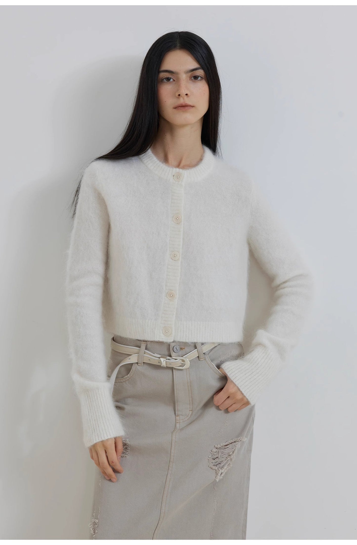 High-Proportion Mohair Knit Cardigan Women's Loose Short Round Neck Sweater
