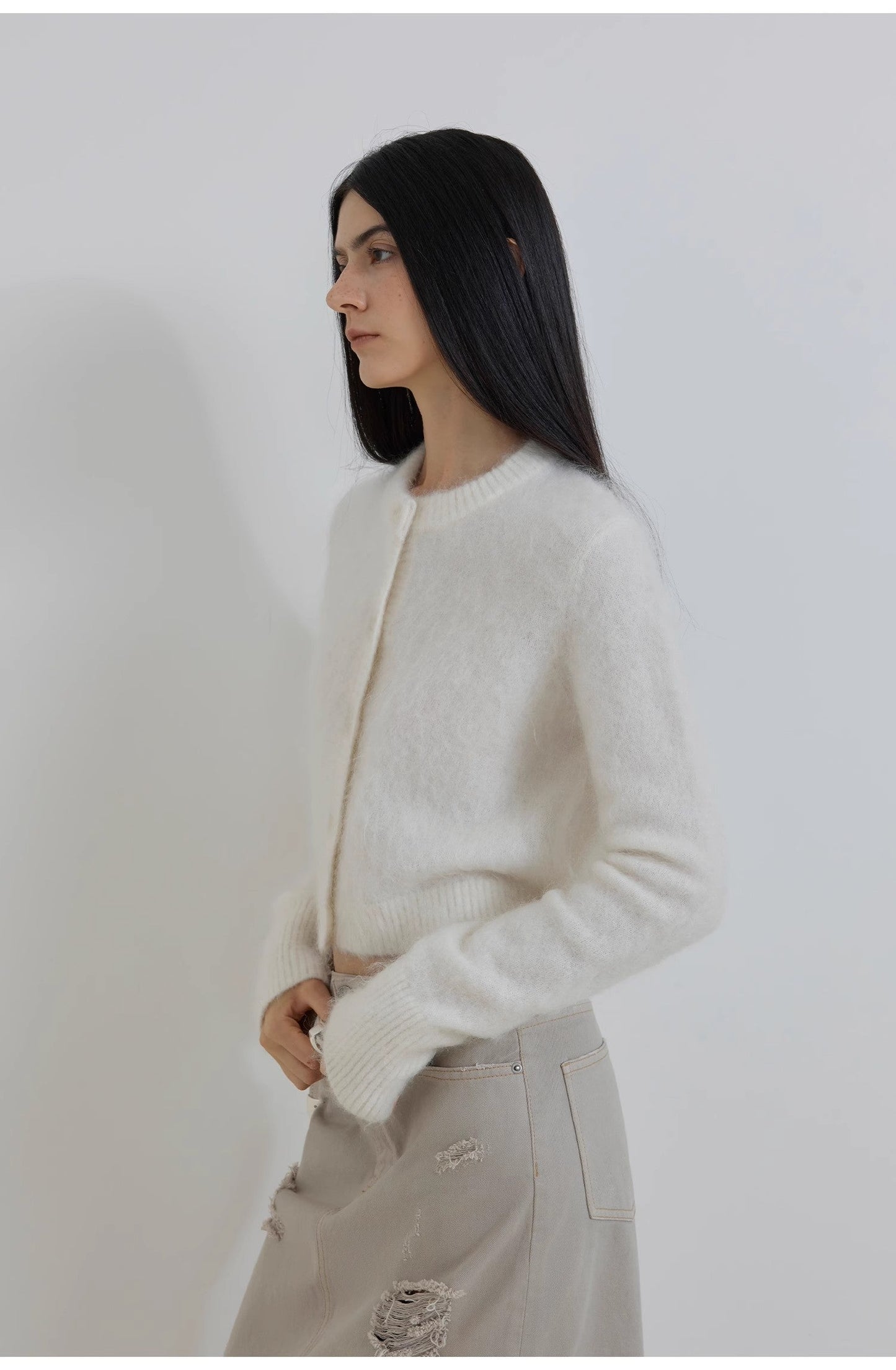 High-Proportion Mohair Knit Cardigan Women's Loose Short Round Neck Sweater