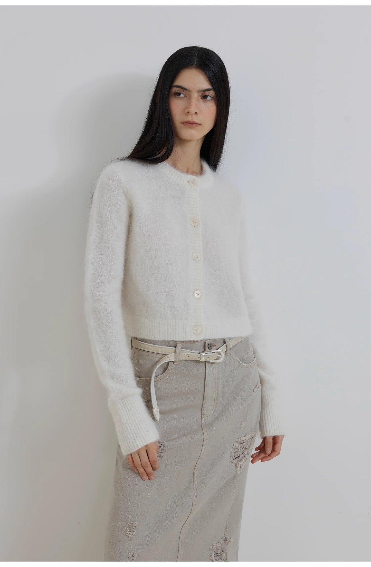 High-Proportion Mohair Knit Cardigan Women's Loose Short Round Neck Sweater