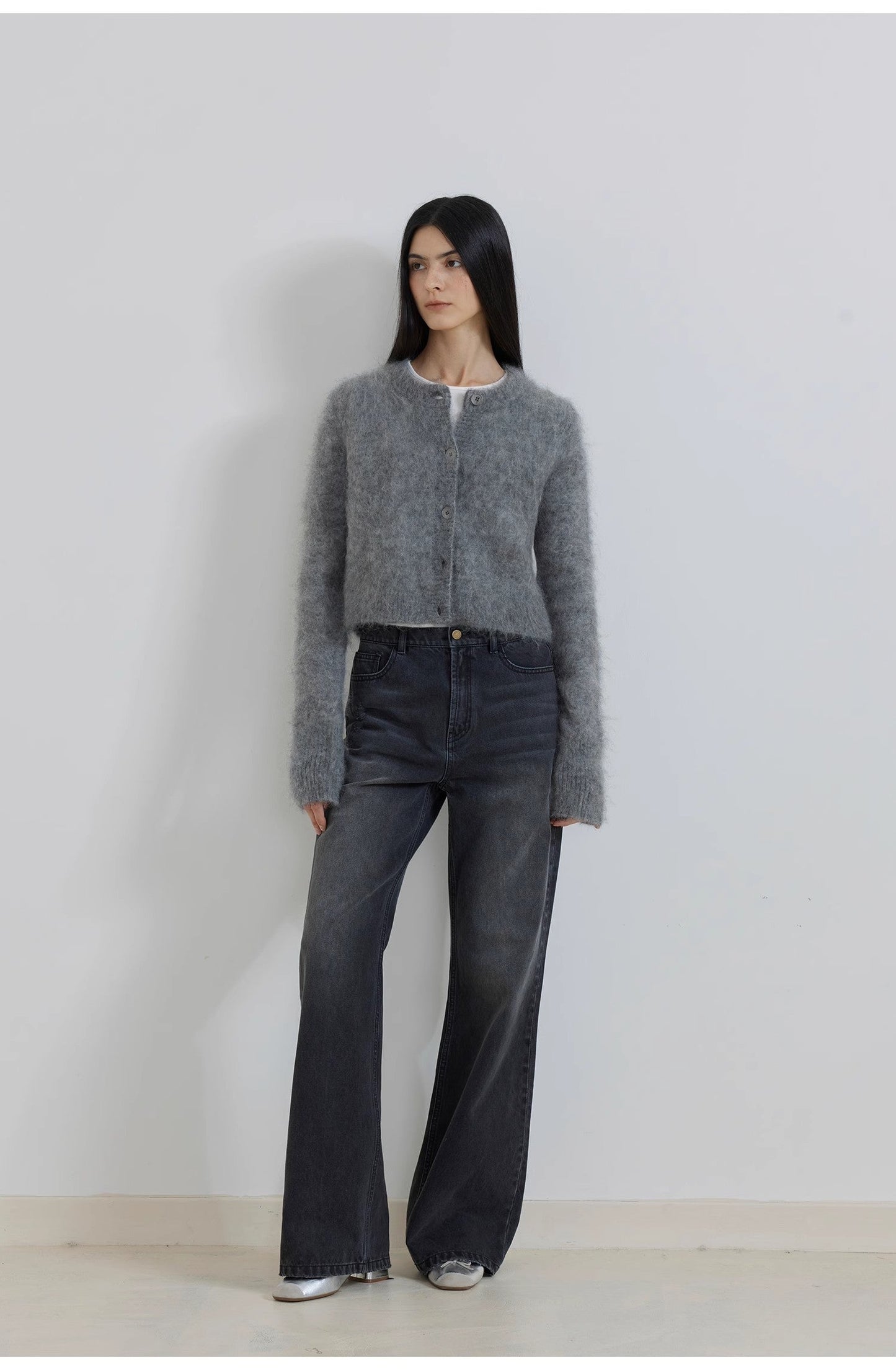 High-Proportion Mohair Knit Cardigan Women's Loose Short Round Neck Sweater