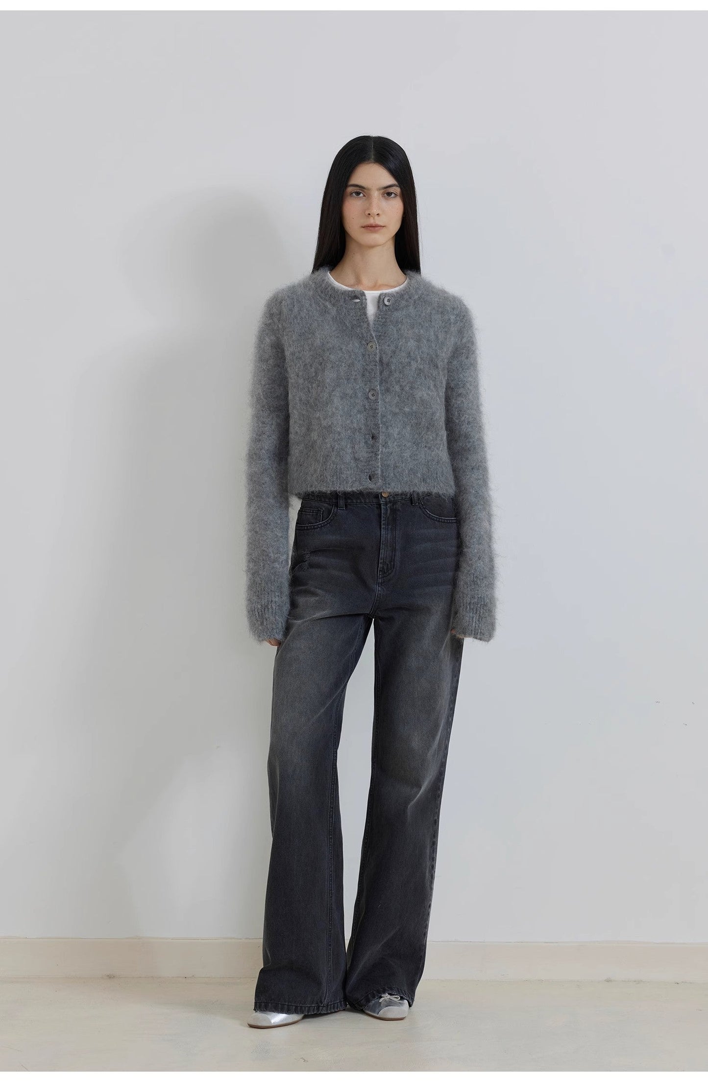High-Proportion Mohair Knit Cardigan Women's Loose Short Round Neck Sweater