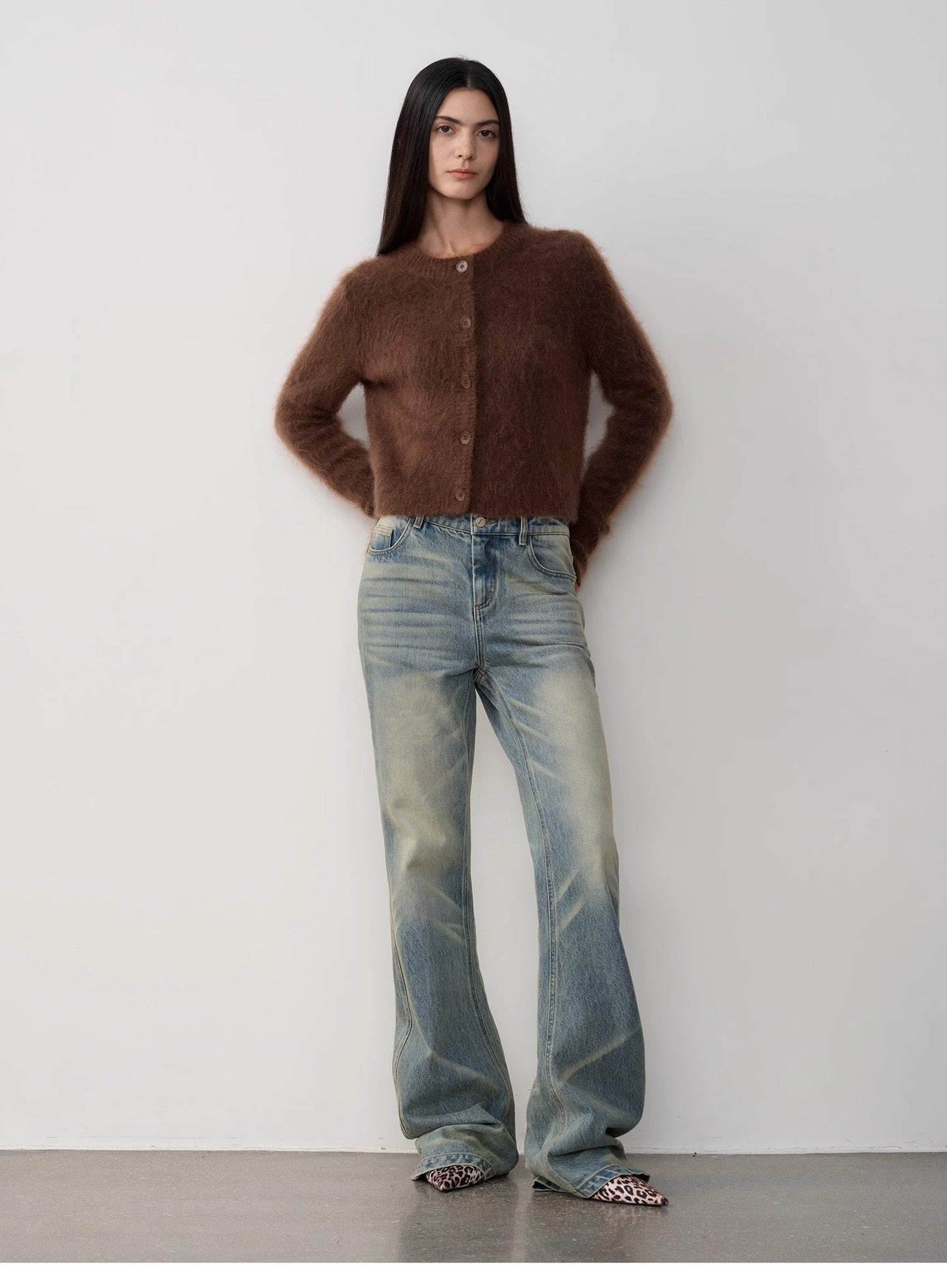 High-Proportion Mohair Knit Cardigan Women's Loose Short Round Neck Sweater
