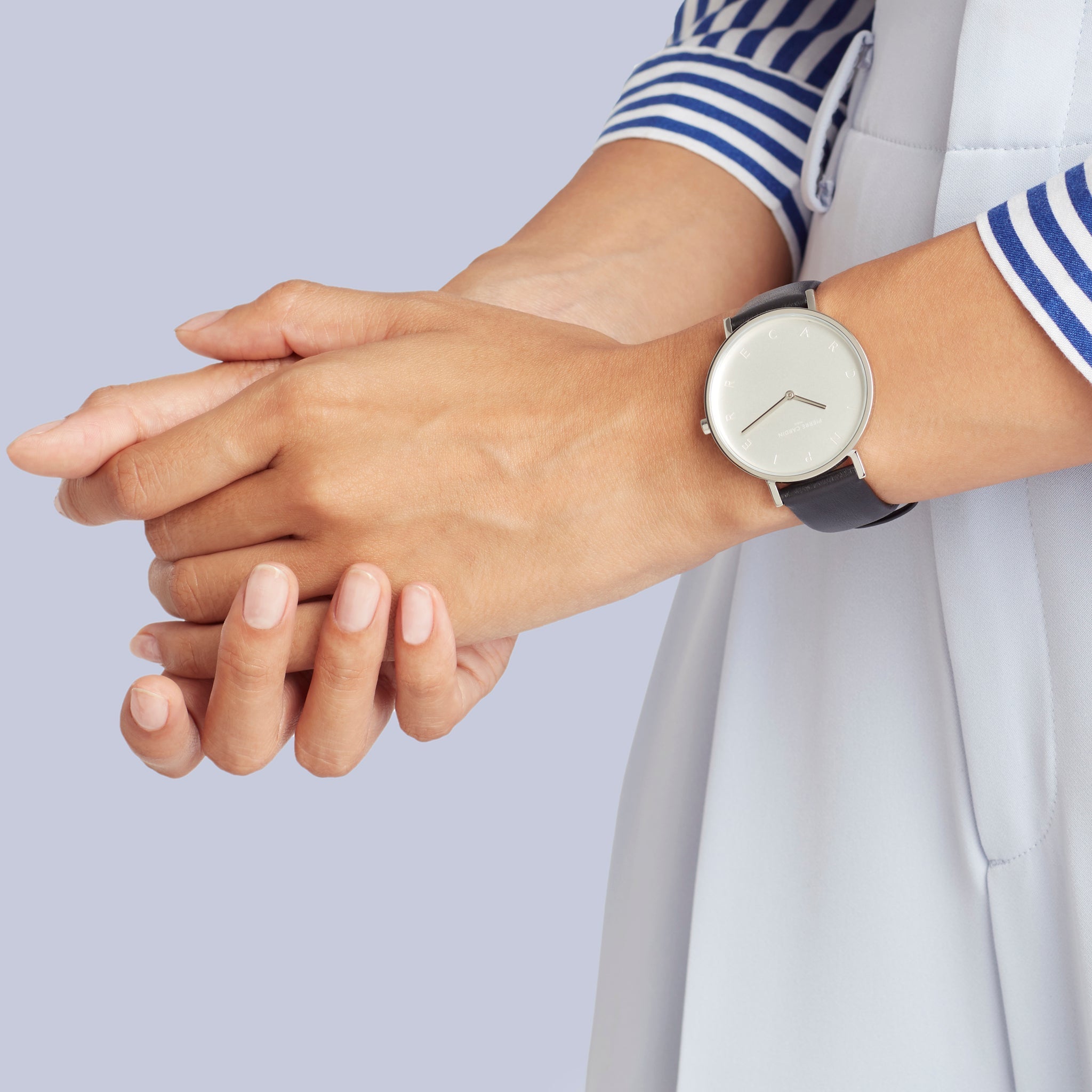 Pierre Cardin Women's Black Leather Watch, Silver Dial | CBV.1001-3