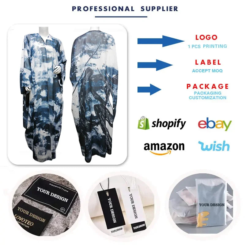 Traditional Muslim Clothing Printed Chiffon Open Abaya