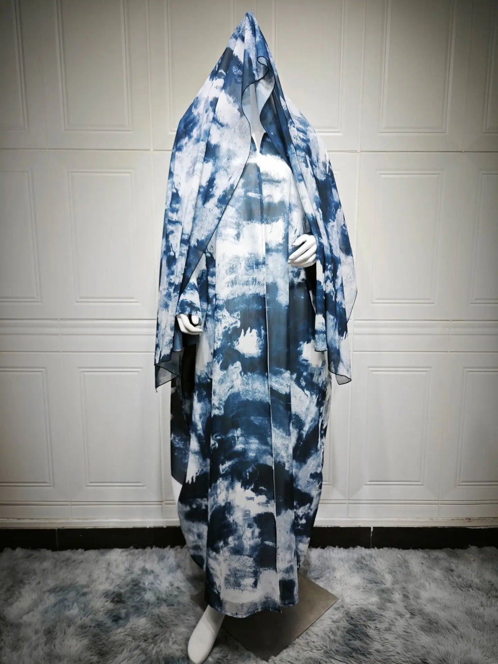 Traditional Muslim Clothing Printed Chiffon Open Abaya