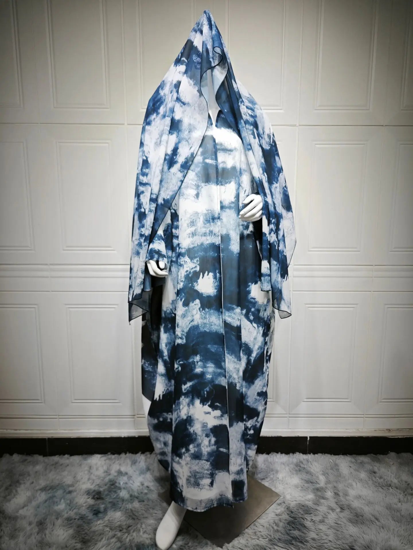 Traditional Muslim Clothing Printed Chiffon Open Abaya