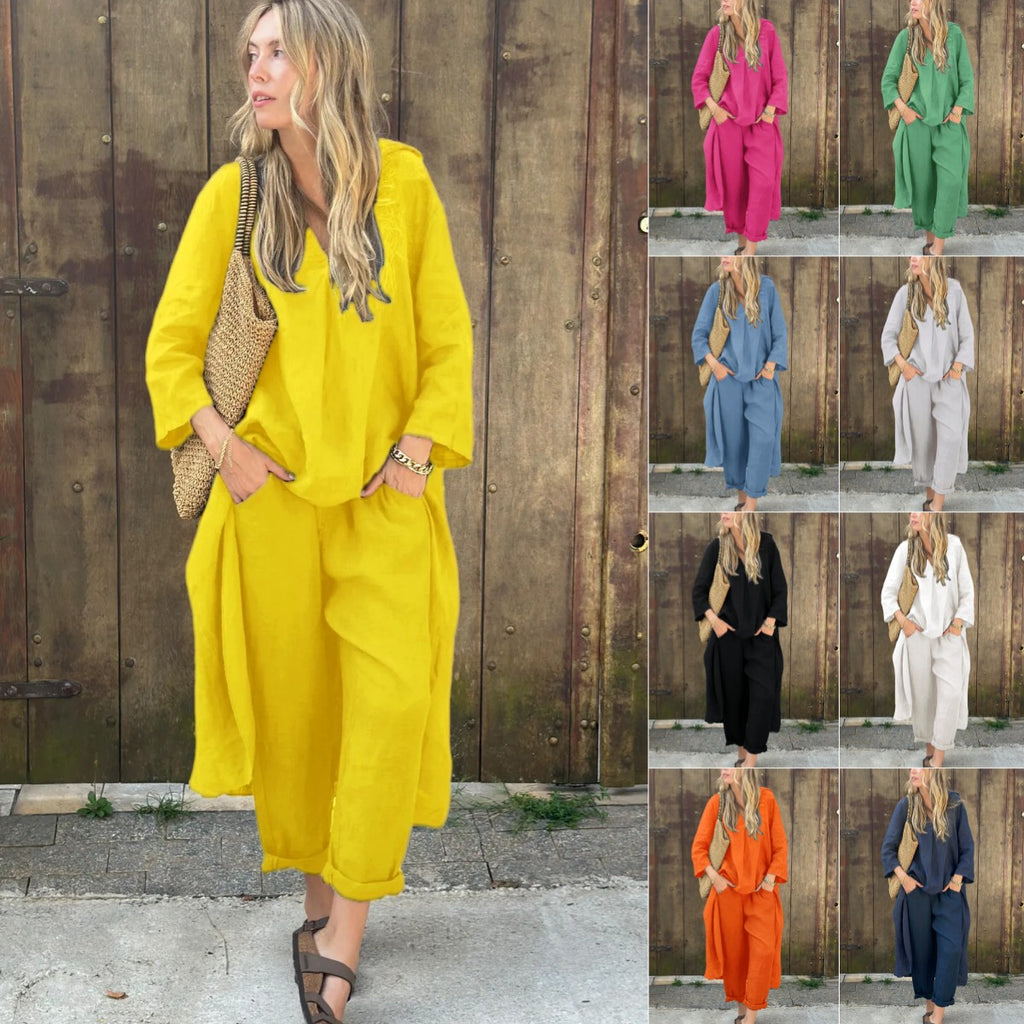 Women&#039;s 2-piece Set Plus Size Cotton And Linen Shirt Suit High Waist Loose Trousers