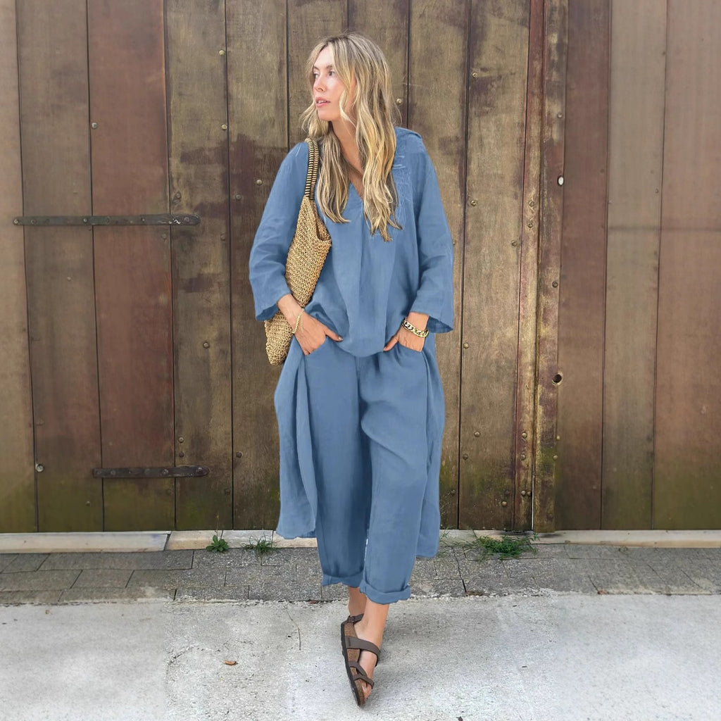Women&#039;s 2-piece Set Plus Size Cotton And Linen Shirt Suit High Waist Loose Trousers