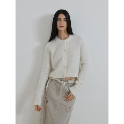 High-Proportion Mohair Knit Cardigan Women's Loose Short Round Neck Sweater