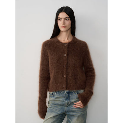 High-Proportion Mohair Knit Cardigan Women's Loose Short Round Neck Sweater