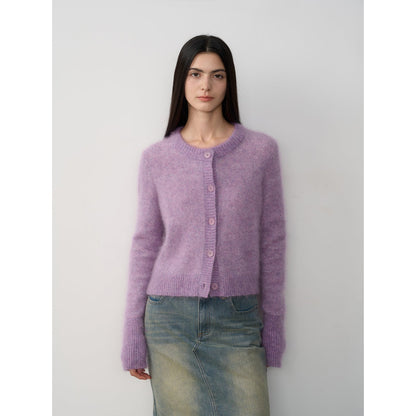 High-Proportion Mohair Knit Cardigan Women's Loose Short Round Neck Sweater