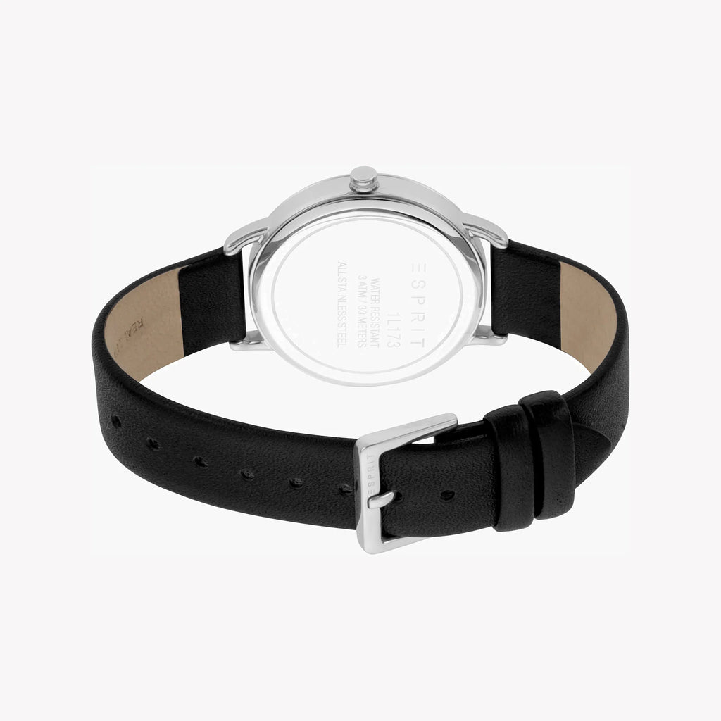 Esprit Women's Black Leather Watch, Silver Dial | ES1L186M0055-2