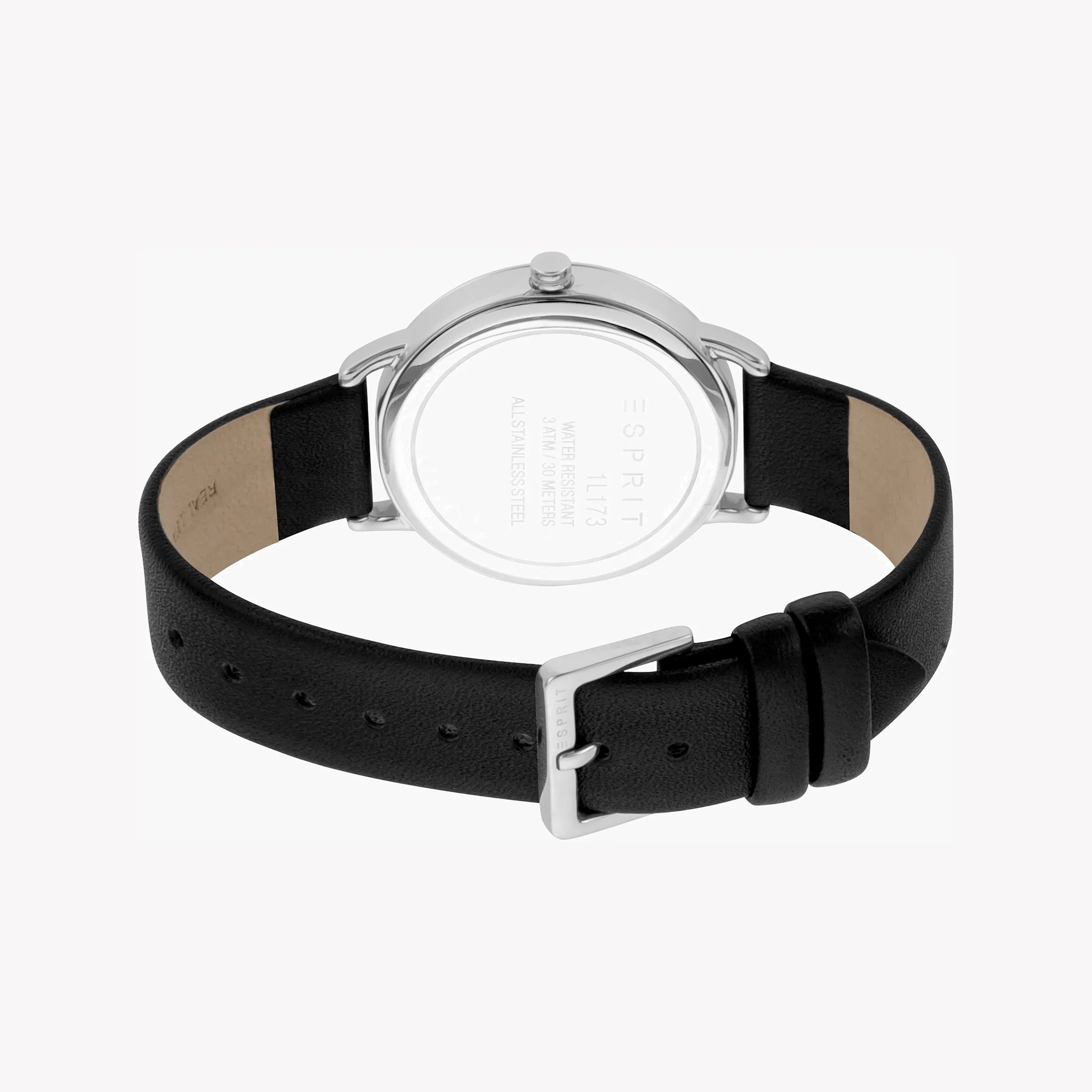 Esprit Women's Black Leather Watch, Silver Dial | ES1L186M0055-2