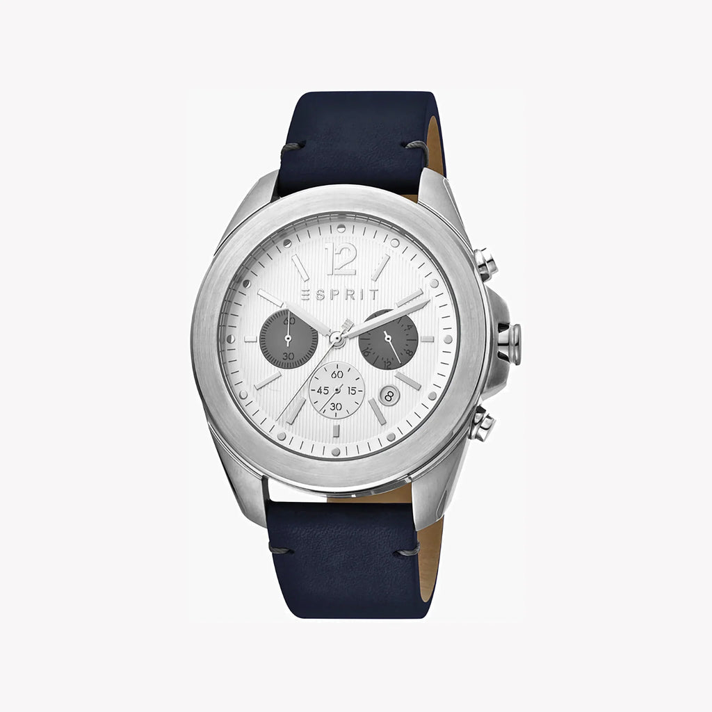 Esprit Men's Blue Leather Watch, Silver Dial | ES1G200M0025-0