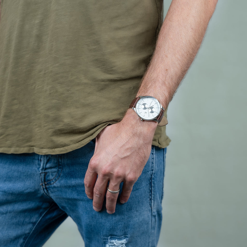 Pierre Cardin Men's Brown Leather Watch, Silver Case | CBA.4030-1