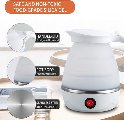Foldable Portable Electric Kettle – 600ml, Travel-Friendly, Food-Grade Silicone