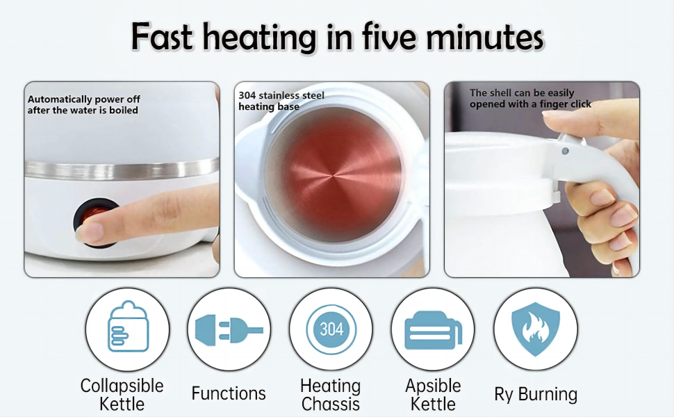 Foldable Portable Electric Kettle – 600ml, Travel-Friendly, Food-Grade Silicone
